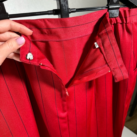 Golden Rose 2 Pc Red Striped Midi Skirt and White Embroidered Short Sleeve Top - Picture 7 of 7